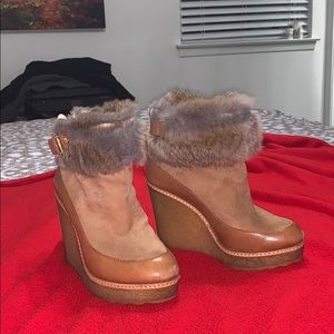 Tory Burch Fur Wedge booties size 7